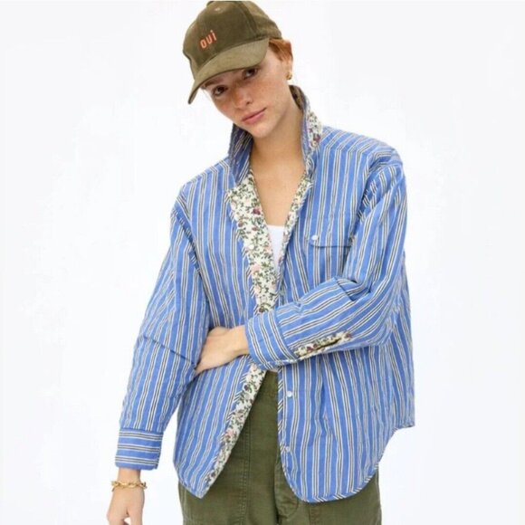 Clare V Jacque Jacket Reversible Floral Stripe Quilted Womens  M / L - Picture 1 of 16
